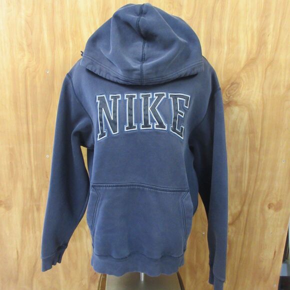 NIKE Navy Blue Spellout VINTAGE Hoodie Sz M Grey Silver Tag Sweatshirt 90s Y2K - Picture 1 of 14
